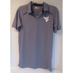 Russell West Virginia Short Sleeve Pull Over Striped Gray Polo Shirt Size Small